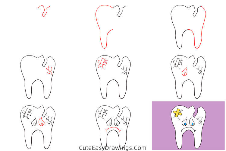 how to draw a tooth - www.cuteeasydrawings.com