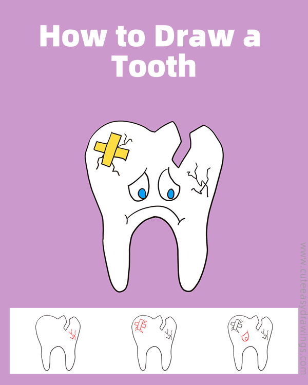 how to draw a tooth - www.cuteeasydrawings.com