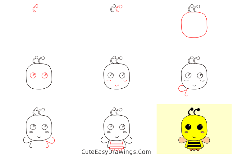 how to draw a cute bee - www.cuteeasydrawings.com