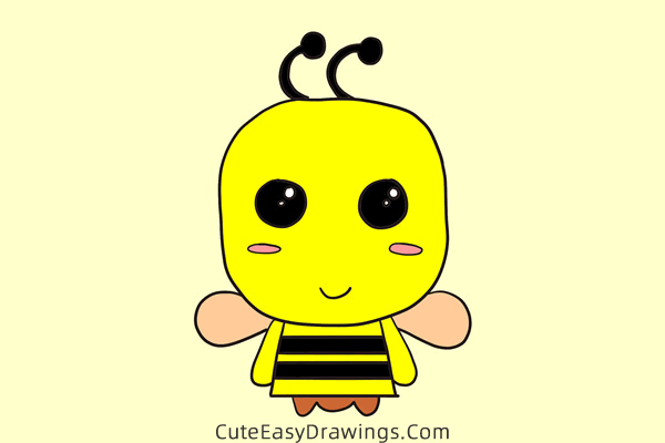 how to draw a cute bee - www.cuteeasydrawings.com