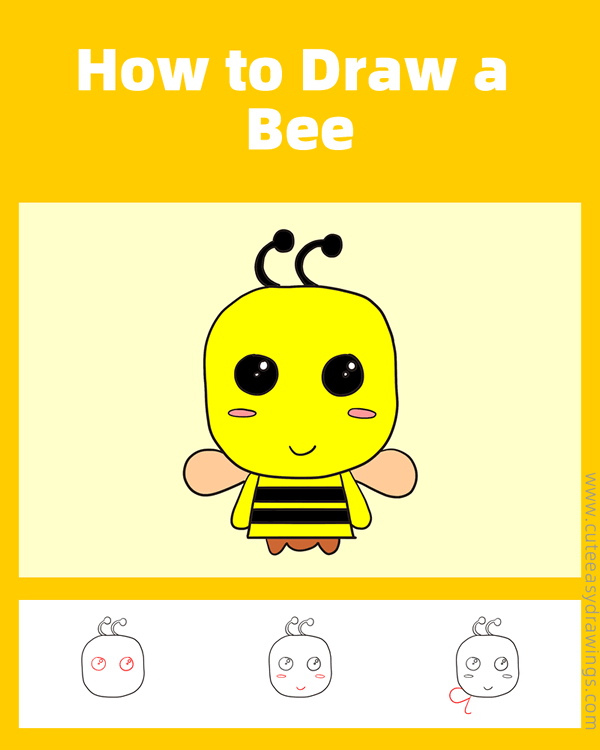 how to draw a cute bee - www.cuteeasydrawings.com