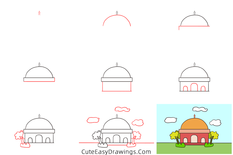 how to draw a mosque easy - www.cuteeasydrawings.com