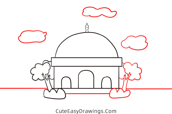 how to draw a mosque easy - www.cuteeasydrawings.com