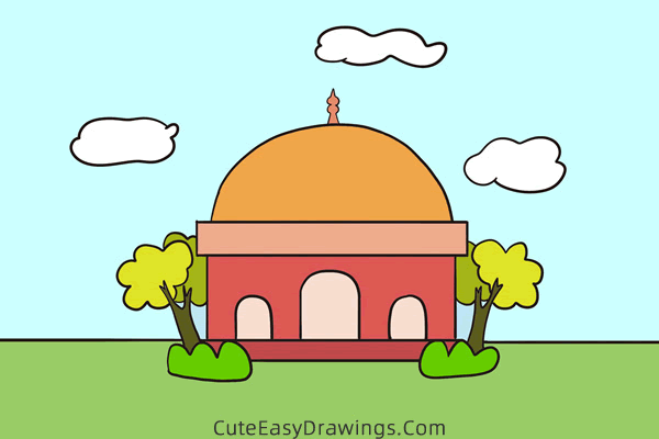 how to draw a mosque easy - www.cuteeasydrawings.com