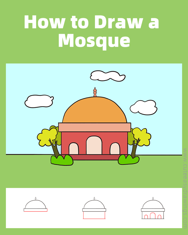 how to draw a mosque easy - www.cuteeasydrawings.com