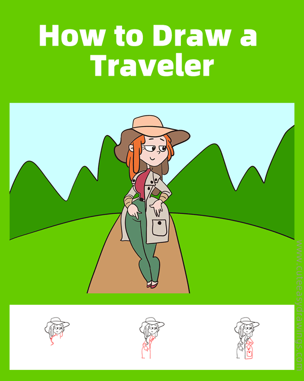 how to draw a traveler - www.cuteeasydrawings.com