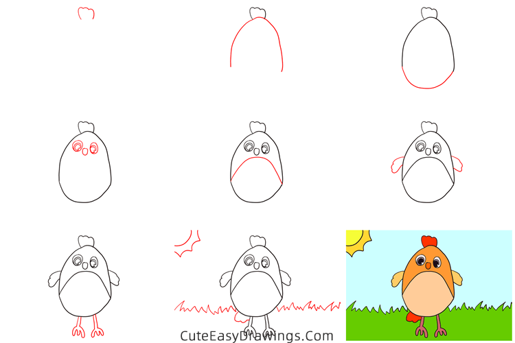 how to draw a hen easy - www.cuteeasydrawings.com