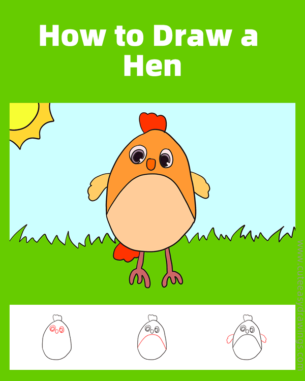 how to draw a hen easy - www.cuteeasydrawings.com