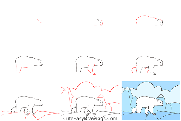 how to draw a polar bear walking - www.cuteeasydrawings.com