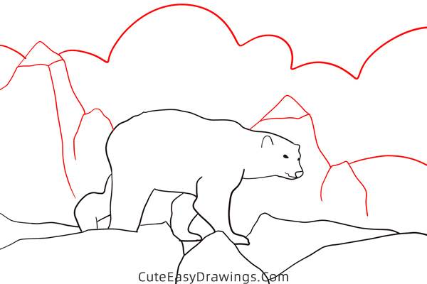 how to draw a polar bear walking - www.cuteeasydrawings.com