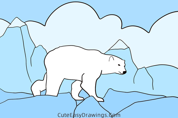 how to draw a polar bear walking - www.cuteeasydrawings.com