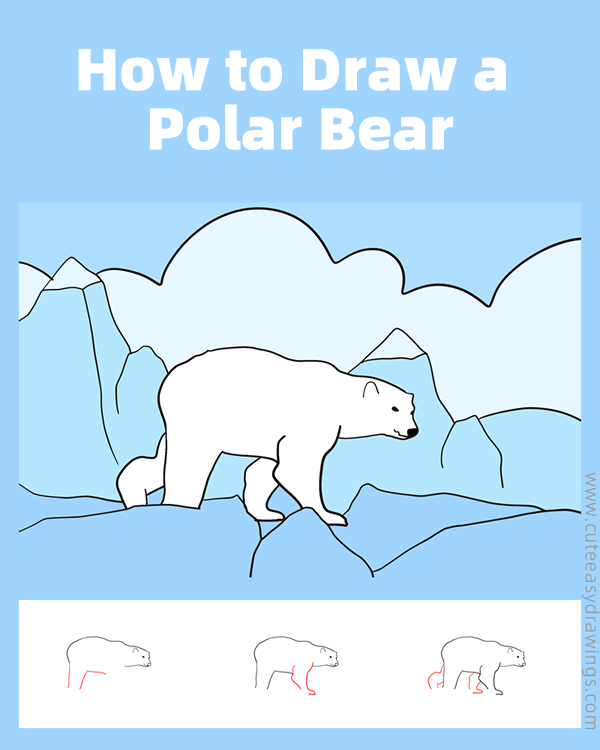 how to draw a polar bear walking - www.cuteeasydrawings.com