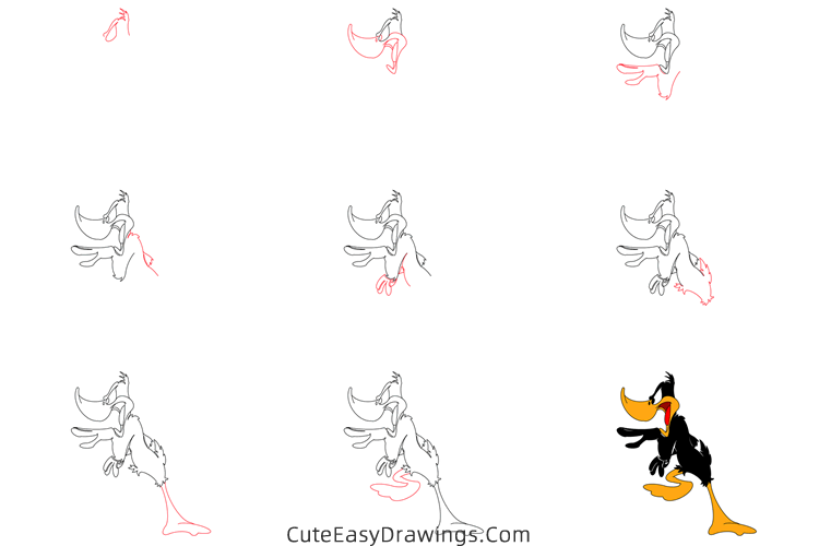 how to draw daffy duck full body - www.cuteeasydrawings.com