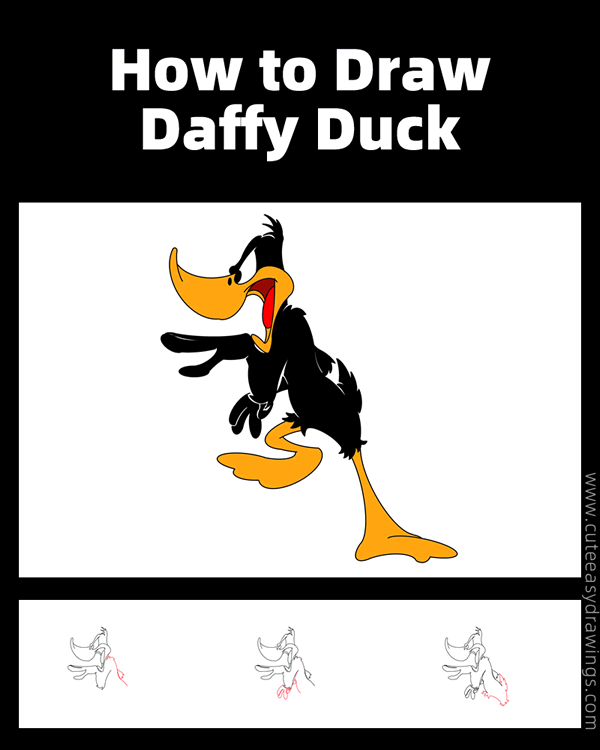 how to draw daffy duck full body - www.cuteeasydrawings.com