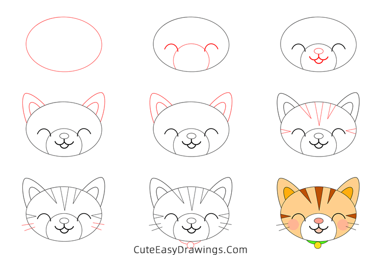 how to draw a cat face - www.cuteeasydrawings.com