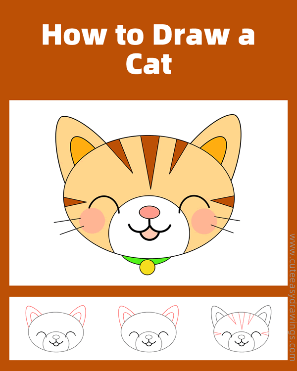 how to draw a cat face - www.cuteeasydrawings.com