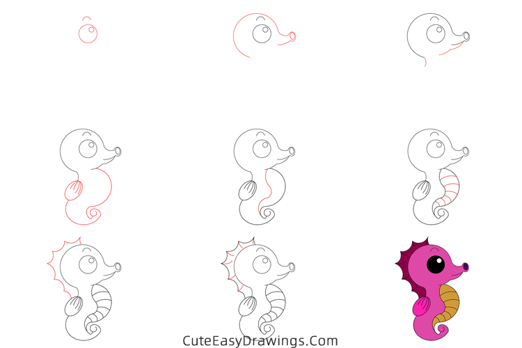 how to draw a seahorse - www.cuteeasydrawings.com