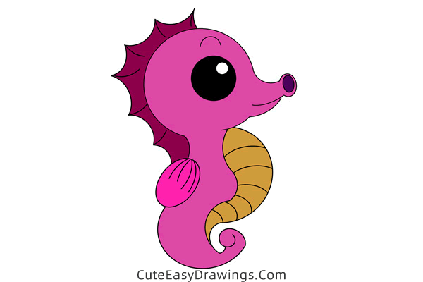 how to draw a seahorse - www.cuteeasydrawings.com