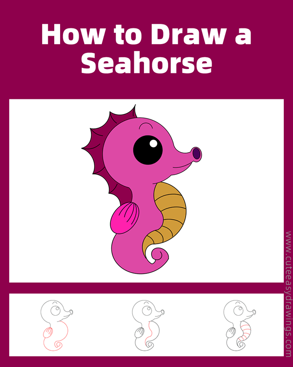 how to draw a seahorse - www.cuteeasydrawings.com