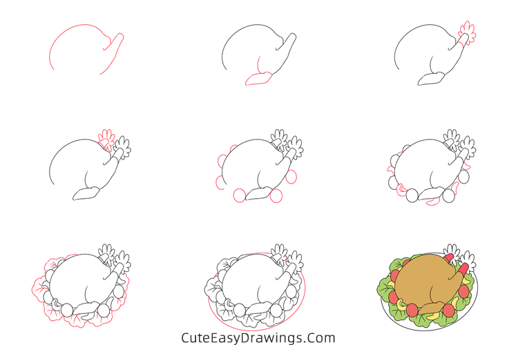 how to draw a turkey on a plate - www.cuteeasydrawings.com