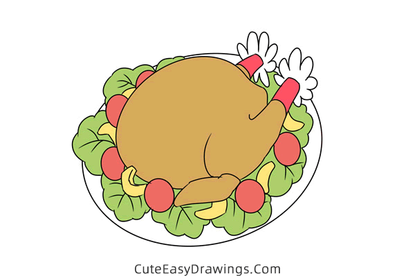 how to draw a turkey on a plate - www.cuteeasydrawings.com