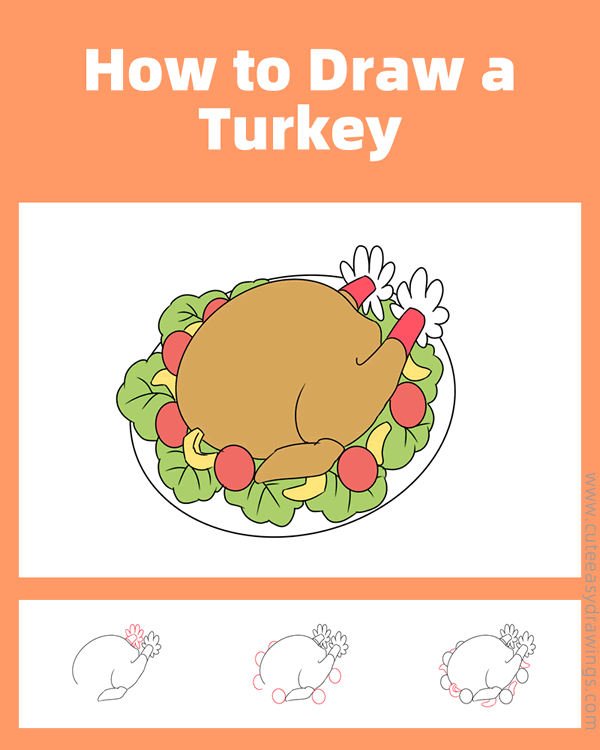 how to draw a turkey on a plate - www.cuteeasydrawings.com