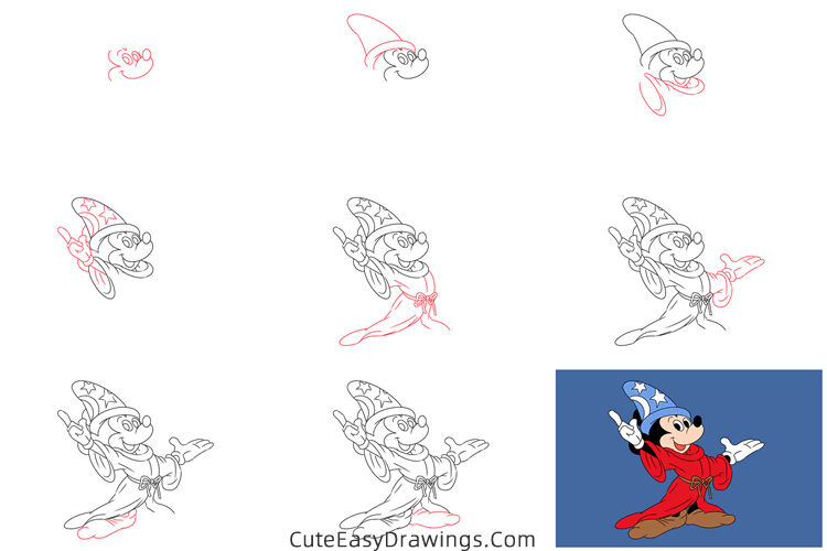 how to draw mickey mouse from fantasia - www.cuteeasydrawings.com