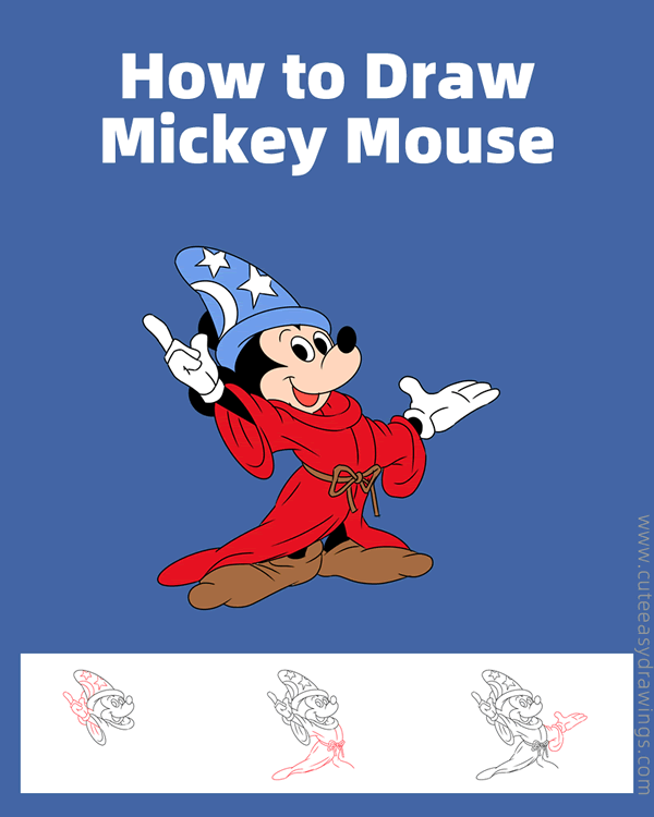 how to draw mickey mouse from fantasia - www.cuteeasydrawings.com