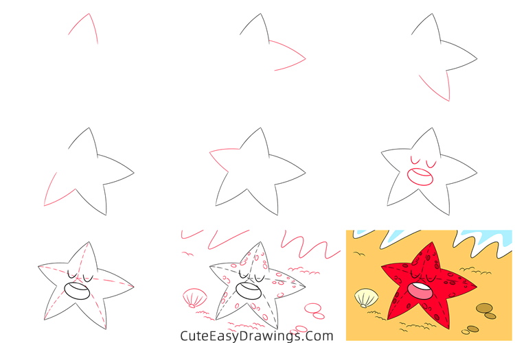 how to draw a starfish - www.cuteeasydrawings.com