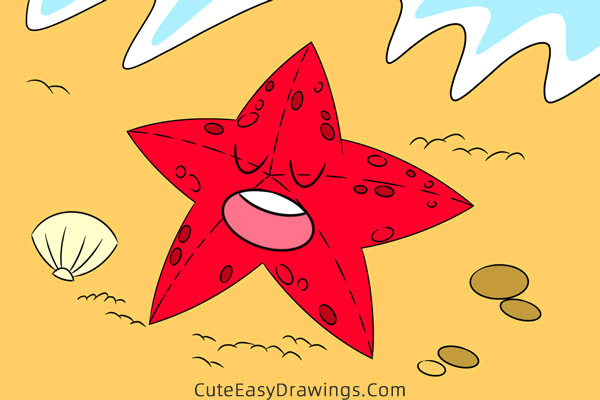 how to draw a starfish - www.cuteeasydrawings.com