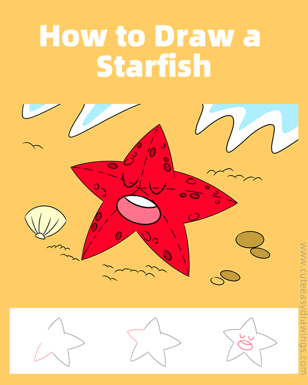 how to draw a starfish - www.cuteeasydrawings.com