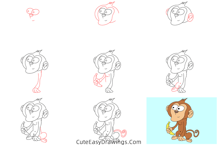 how to draw a monkey with a banana - www.cuteeasydrawings.com