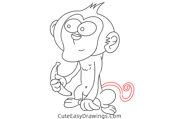 how to draw a monkey with a banana - www.cuteeasydrawings.com