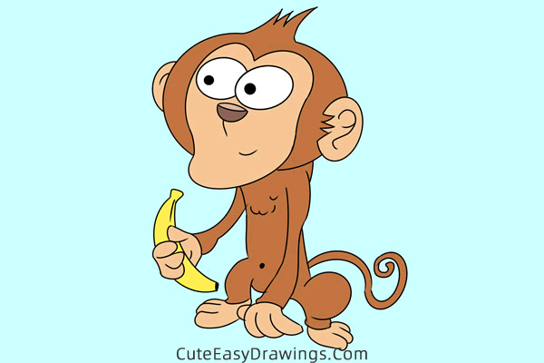 how to draw a monkey with a banana - www.cuteeasydrawings.com