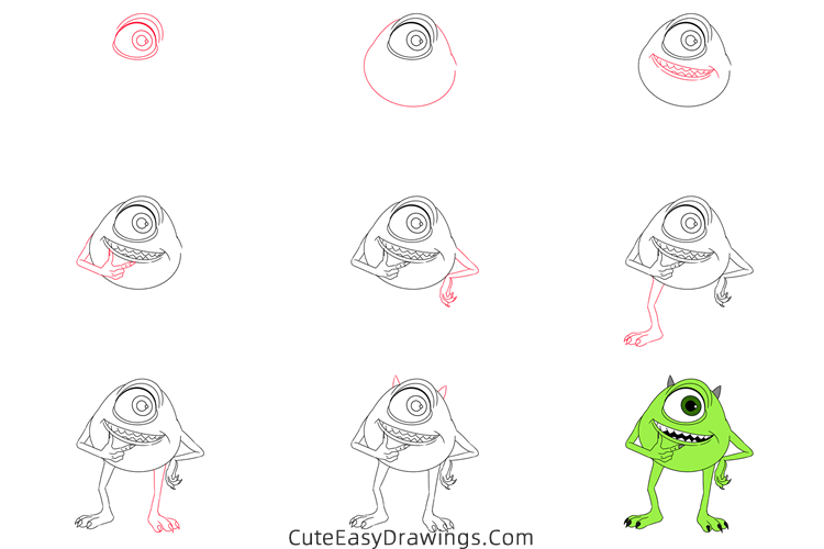 how to draw mike wazowski - www.cuteeasydrawings.com