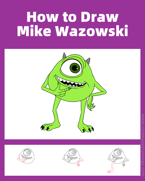 how to draw mike wazowski - www.cuteeasydrawings.com