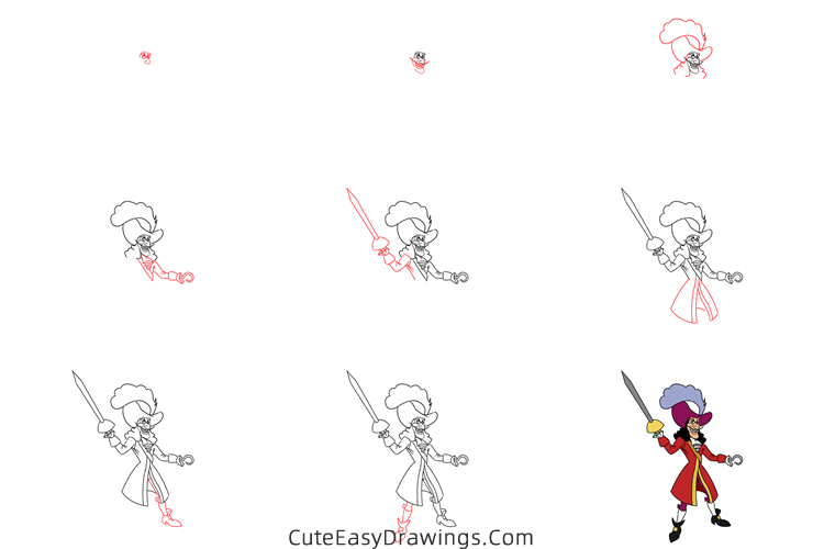 how to draw captain hook - www.cuteeasydrawings.com