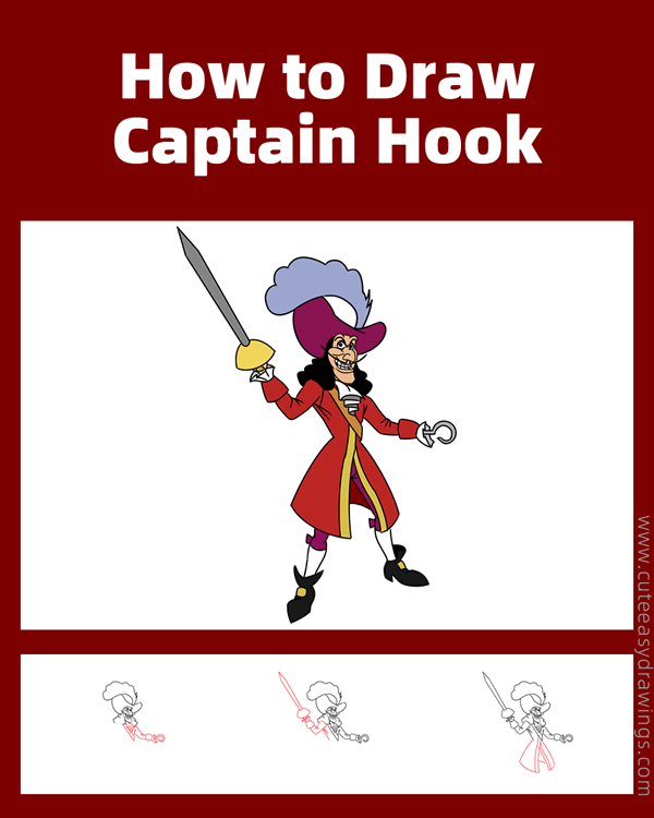 how to draw captain hook - www.cuteeasydrawings.com