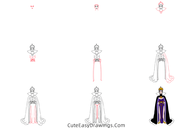 how to draw the evil queen - www.cuteeasydrawings.com