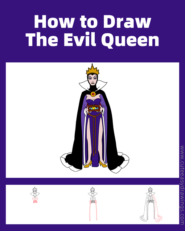 how to draw the evil queen - www.cuteeasydrawings.com