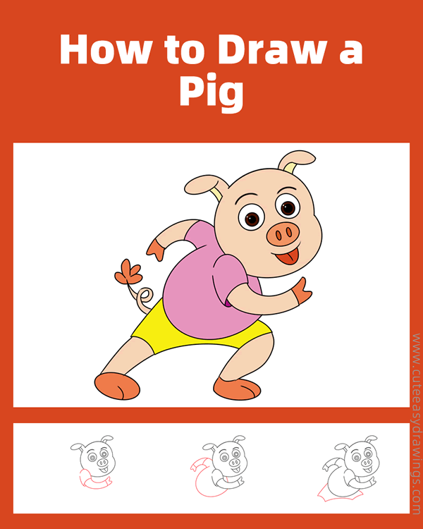 how to draw a cartoon pig - www.cuteeasydrawings.com