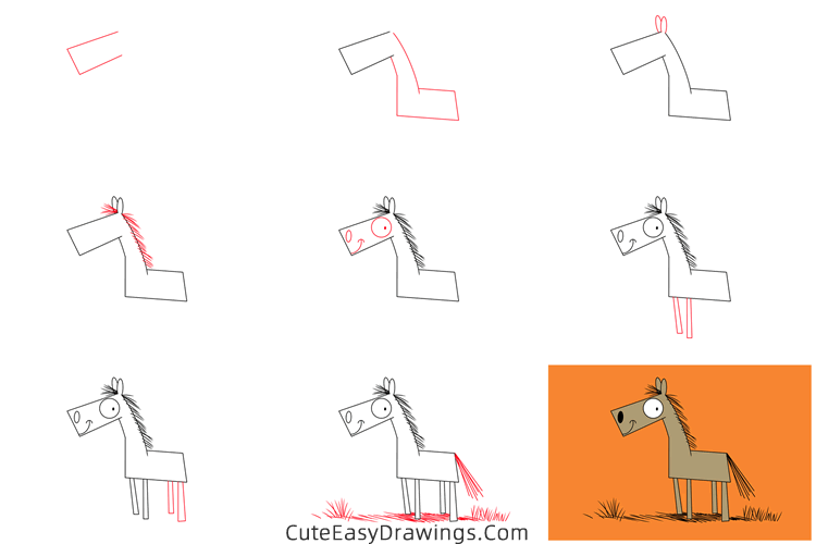 how to draw a donkey easy - www.cuteeasydrawings.com