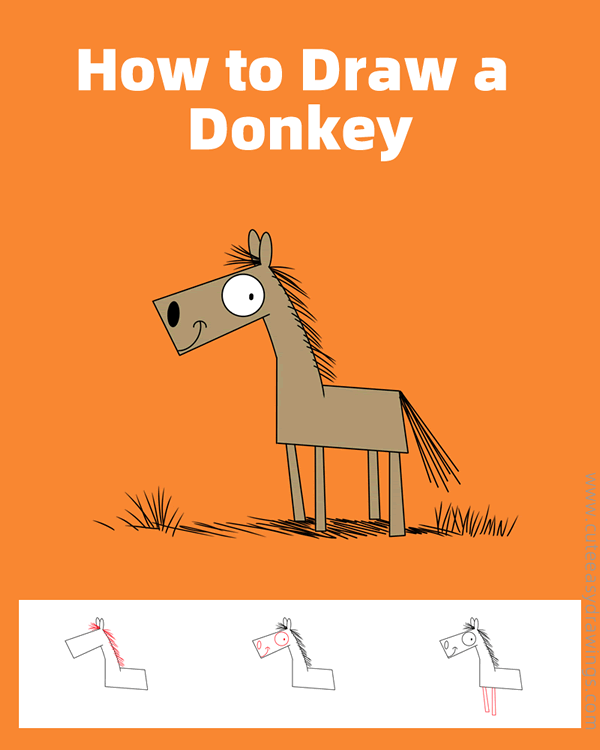 how to draw a donkey easy - www.cuteeasydrawings.com