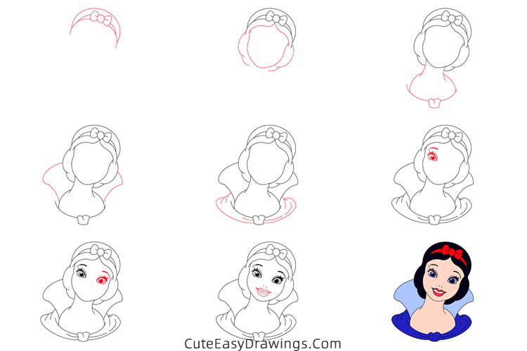 how to draw snow white face - www.cuteeasydrawings.com