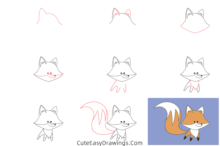 how to draw a fox easy - www.cuteeasydrawings.com