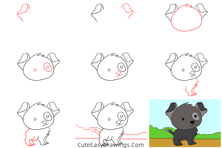 how to draw a puppy dog - www.cuteeasydrawings.com