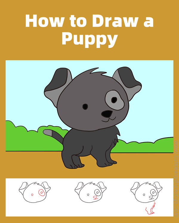 how to draw a puppy dog - www.cuteeasydrawings.com