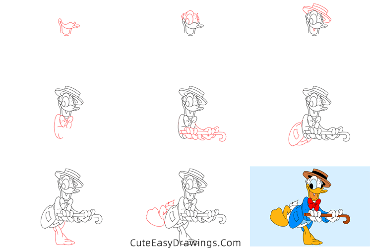 how to draw donald duck - www.cuteeasydrawings.com