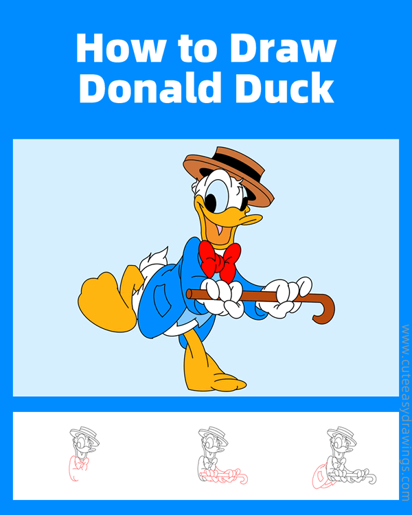 how to draw donald duck - www.cuteeasydrawings.com