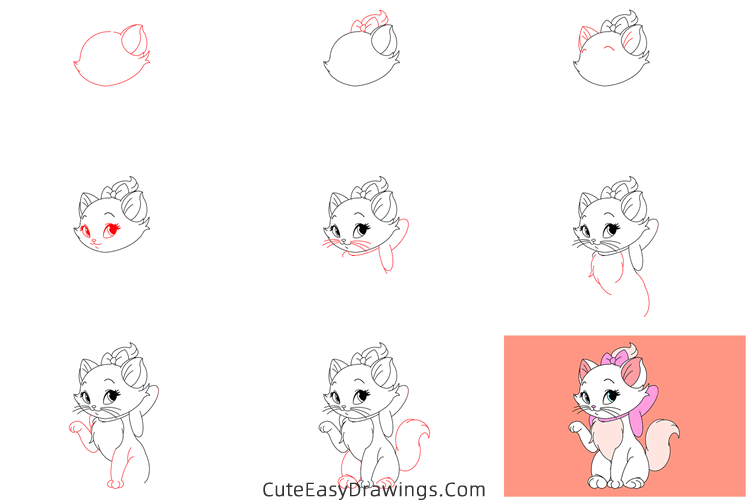 how to draw marie cat - www.cuteeasydrawings.com